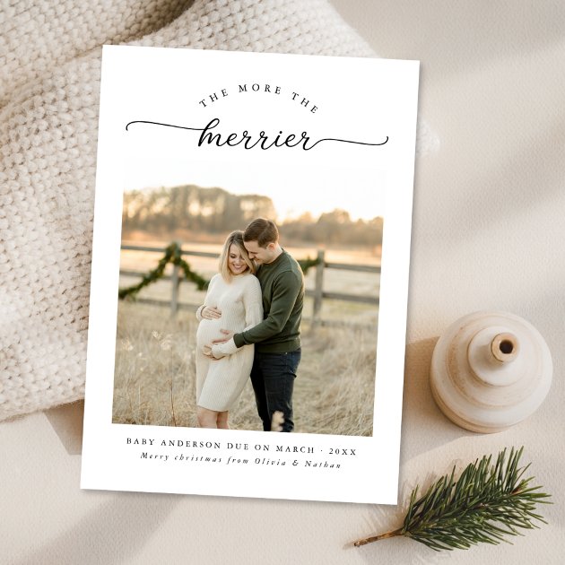 Pregnancy christmas card - Pink Dramatic personalized gifts for you The more the merrier unique christmas pregnancy holiday card