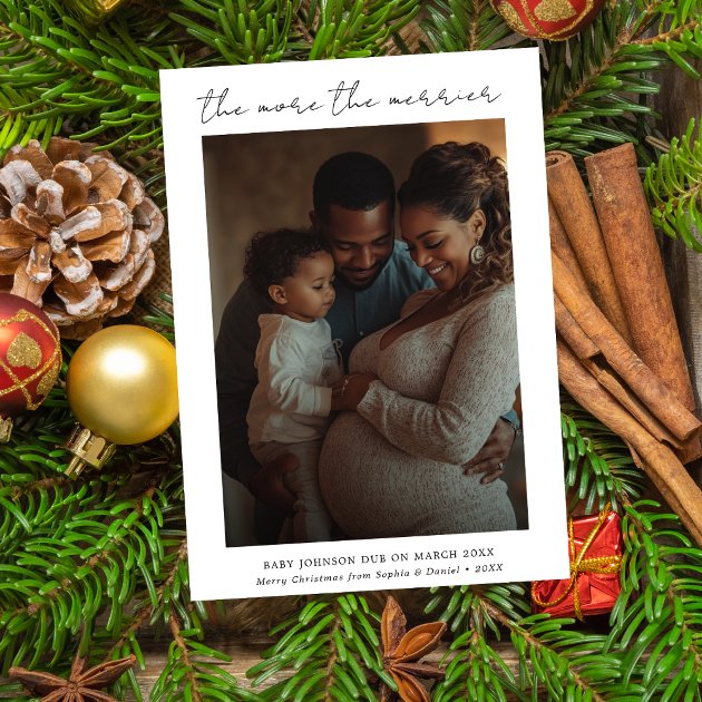 Pregnancy christmas card - Pink Dramatic personalized gifts for you The more the merrier white pregnancy announcement