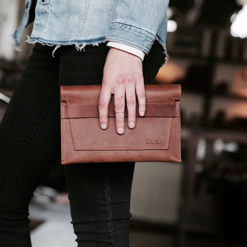 The Moriah Fine Brown Leather Clutch