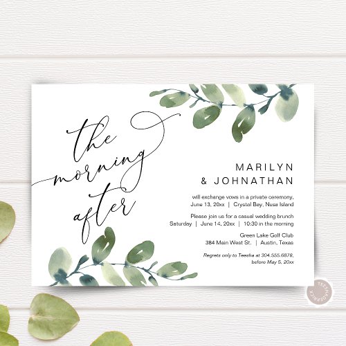 The Morning After Elopement Brunch Greenery Invitation
