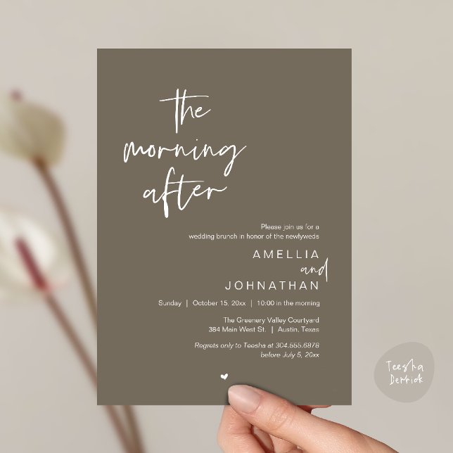 The morning after, Modern Post Wedding Brunch Invitation (The morning after, Modern Post Wedding Brunch celebration  Invitation card in taupe brown)