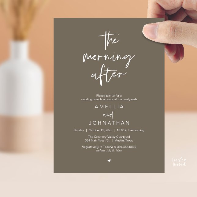 The morning after, Modern Post Wedding Brunch Invitation (The morning after, Modern Post Wedding Brunch celebration  Invitation card in taupe brown)