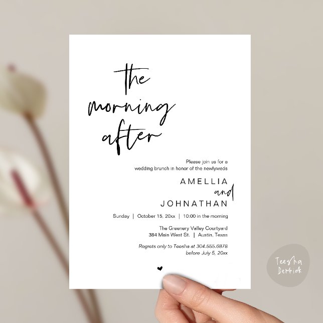 The morning after, Modern Post Wedding Brunch Invitation (The morning after, Modern Post Wedding Brunch celebration  Invitation card in black and white)