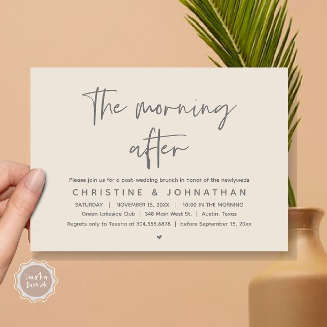 The Morning After, Modern Post Wedding Brunch Invitation (Thanks a brunch, The Morning After, post wedding celebration invitation card, PDF, Cream Grey)