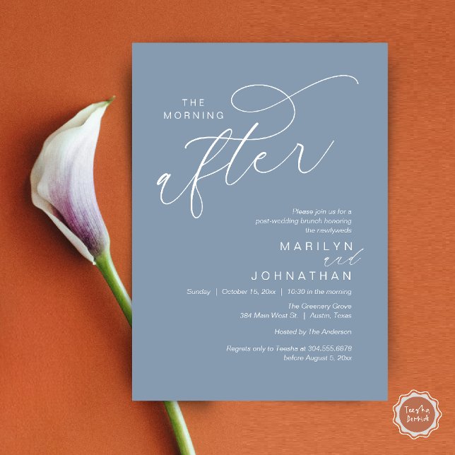 The Morning After, Post Wedding Brunch Celebration Invitation (The Morning After, Post Wedding Brunch Appreciate Thank You Invitation Card PDF Dusty Blue)