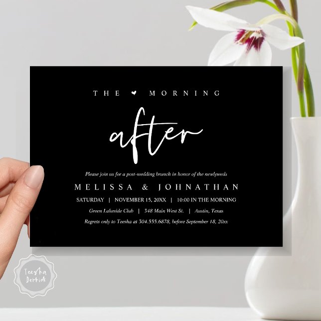The Morning After, Post Wedding Brunch Celebration Invitation (The Morning After, Post Modern Wedding Brunch Invitation Card, PDF. in Classy Black)