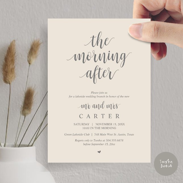 The Morning After, Post wedding Brunch Celebration Invitation (The Morning After, Modern Post Wedding Brunch Celebration Invitation Card, PDF, in Dark Grey Cream)