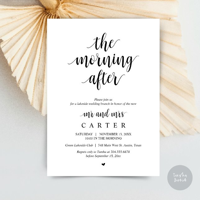 The Morning After, Post wedding Brunch Celebration Invitation (The Morning After, Modern Post Wedding Brunch Celebration Invitation Card, PDF, in Black and White)