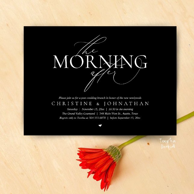 The Morning After, Post Wedding Brunch Elopement Invitation (The Morning After, Post Wedding Brunch Elopement Invitation Card in warm contemporary Black White)