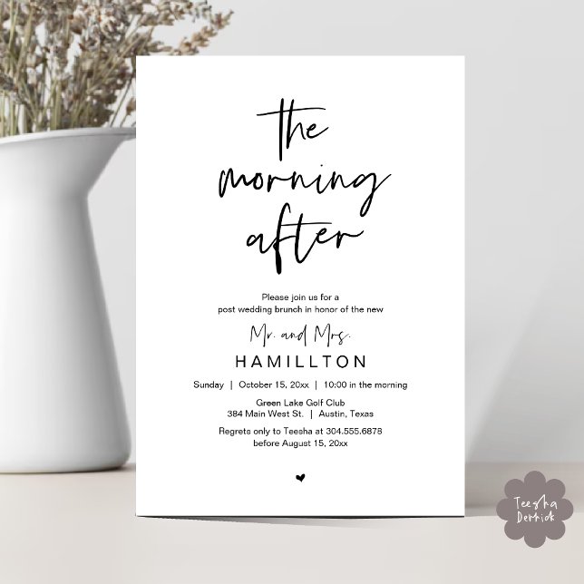 The Morning After, Post Wedding Brunch Invitation (The Morning After, Post Wedding Brunch Elopement Modern Casual Invites Card PDF in Black White)