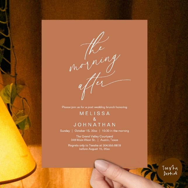 The Morning After, Romantic Post Wedding Brunch Invitation (The Morning After Modern Romantic Post Wedding Elopement Brunch Invitation Card PDF in Copper Brown)
