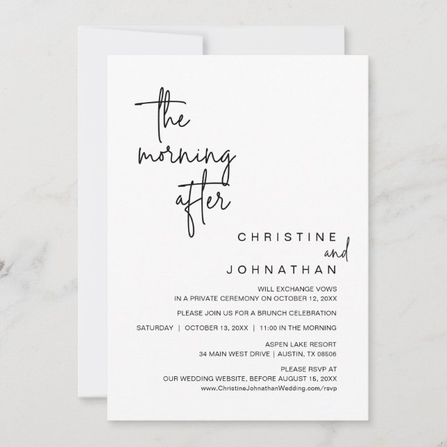 The Morning After, Wedding Elopement Brunch Invita Invitation (Front)