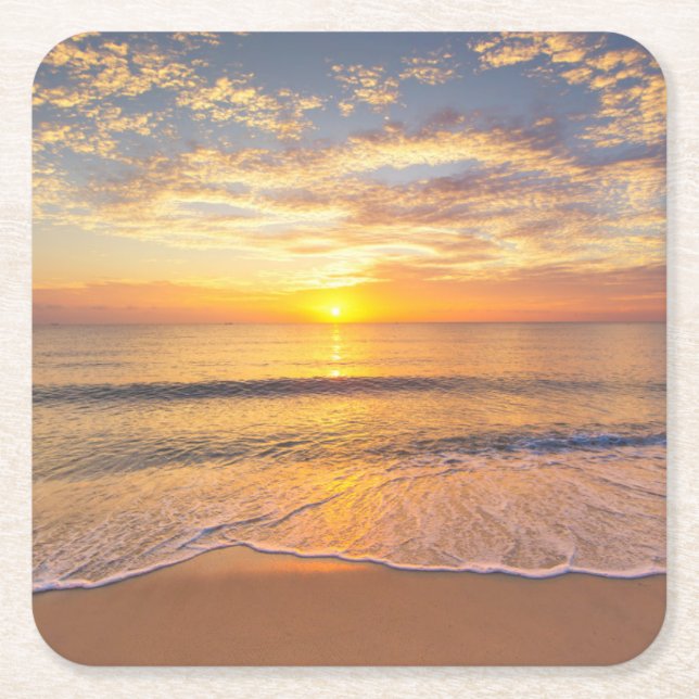 The Morning Sun at Seaside Square Paper Coaster (Front)