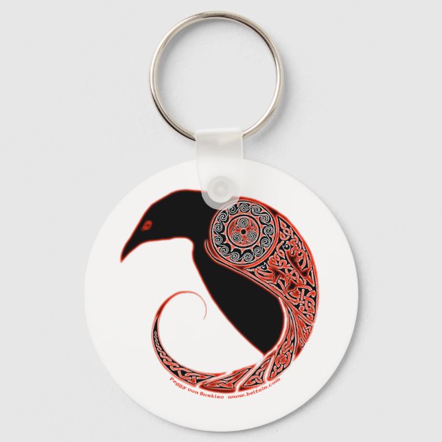 The Morrigan Celtic Raven Keychain, White Keychain (Front)