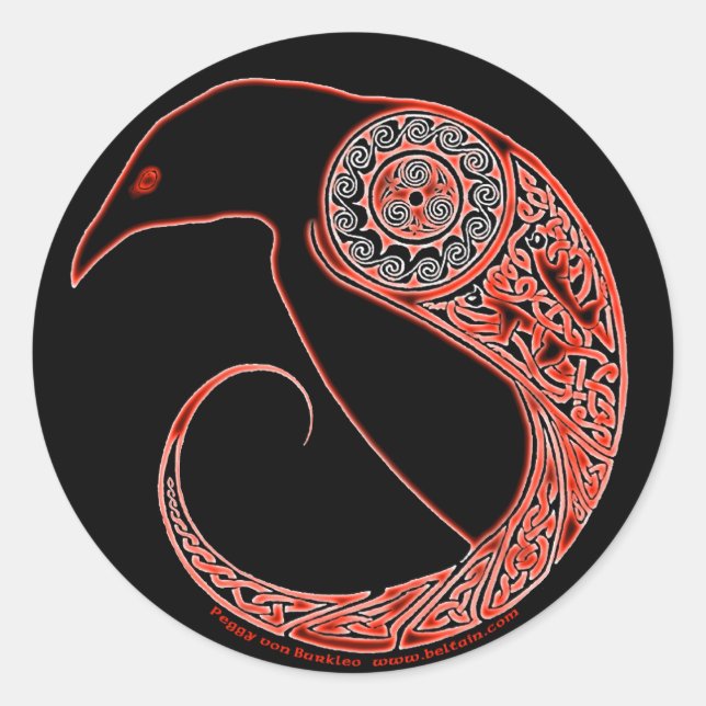 The Morrigan Celtic Raven Stickers, Black Classic Round Sticker (Front)