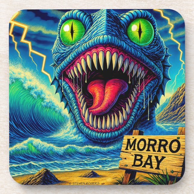 "THE MORRO BAY MONSTER COASTER".   BEVERAGE COASTER (Front)