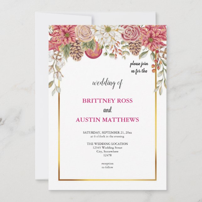 the most beautiful pink  wedding invitation (Front)