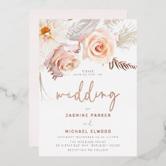 The Most Beautiful Wedding: Divine Blush Floral Foil Invitation
