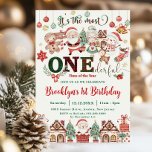 The Most ONEderful Christmas 1st Birthday Santa Invitation<br><div class="desc">Celebrate the most ONEderful time of the year with our festive and vibrant Christmas 1st birthday party invitation! Featuring charming illustrations of Santa Claus, Mrs. Claus, a cheerful snowman, and a cute gingerbread man, this adorable invitation sets the perfect tone for a joyful holiday celebration. Personalize with your party details,...</div>