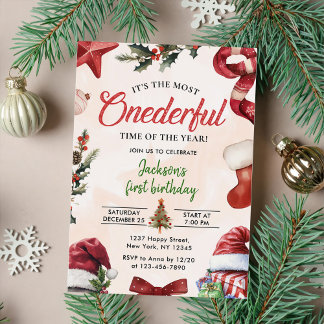 The Most ONEderful Christmas Winter 1st Birthday Invitation