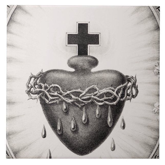 The Most Sacred Heart of Jesus Symbol of Divine  Ceramic Tile (Front)