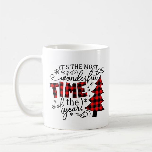 The most wonderful time buffalo plaid coffee mug (Left)