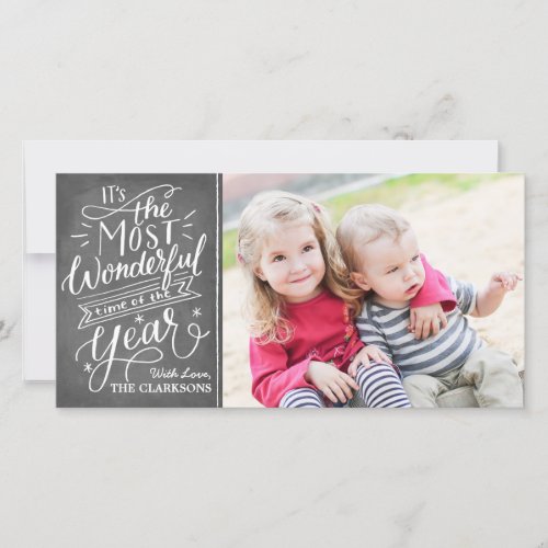 The Most Wonderful Time Hand Lettered Chalkboard Holiday Card
