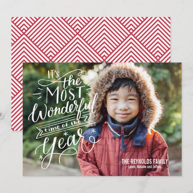 The Most Wonderful Time Hand Lettered Photo Holiday Card (Front/Back)