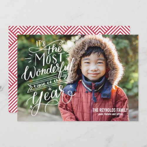 The Most Wonderful Time Hand Lettered Photo Holiday Card