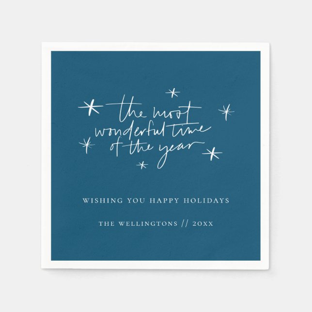 The Most Wonderful Time of the year Blue Holiday Napkins (Front)