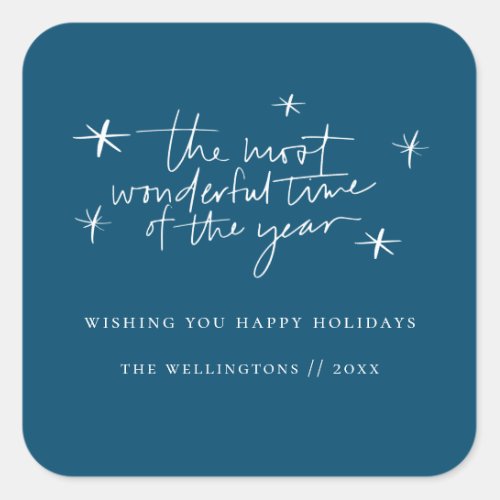 The Most Wonderful Time of the Year Blue Holiday Square Sticker