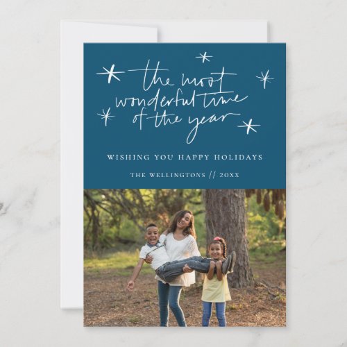 The Most Wonderful Time of the Year Blue Photo Holiday Card