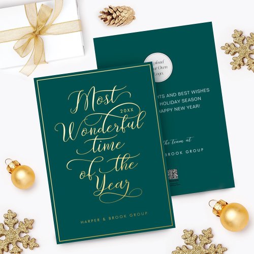 The Most Wonderful Time of The Year Business Logo Foil Holiday Card