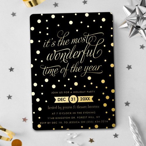 The Most Wonderful Time Of The Year Christmas Real Foil Invitation