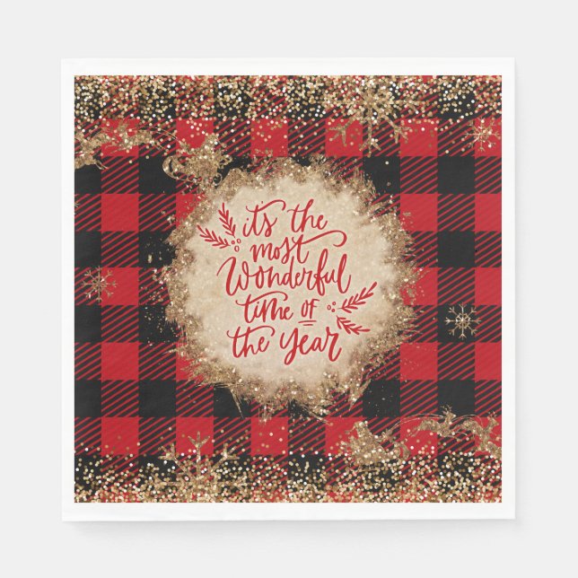 The most wonderful time of the year Tartan Xmas Napkins (Front)