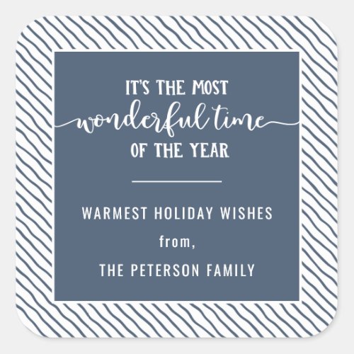 The Most Wonderful Time Of Year Blue Holiday Square Sticker
