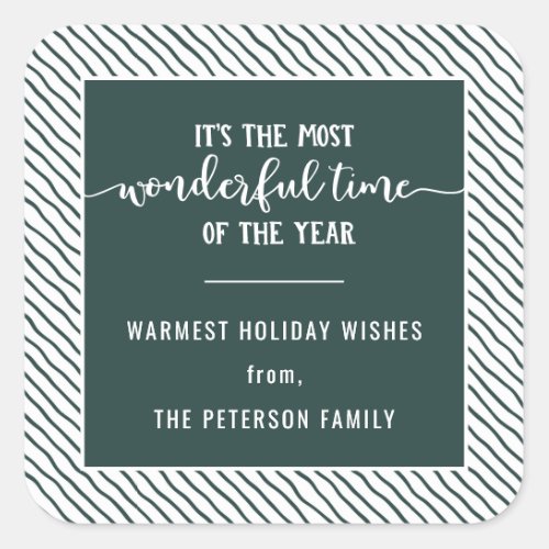 The Most Wonderful Time Of Year Green Holiday Square Sticker