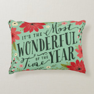 The Most Wonderful Time of Year Holiday Floral Accent Pillow
