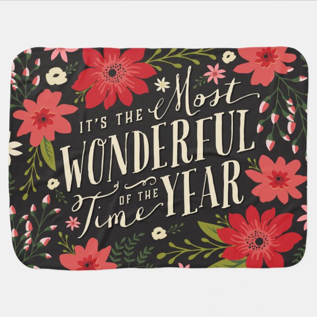 The Most Wonderful Time of Year Holiday Floral Baby Blanket (Horizontal)