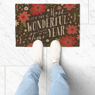The Most Wonderful Time of Year Holiday Floral Fiber Doormat