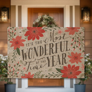 The Most Wonderful Time of Year Holiday Floral Fiber Doormat