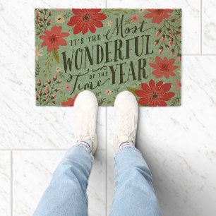 The Most Wonderful Time of Year Holiday Floral Fiber Doormat