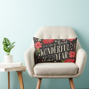 The Most Wonderful Time of Year Holiday Floral Lumbar Pillow