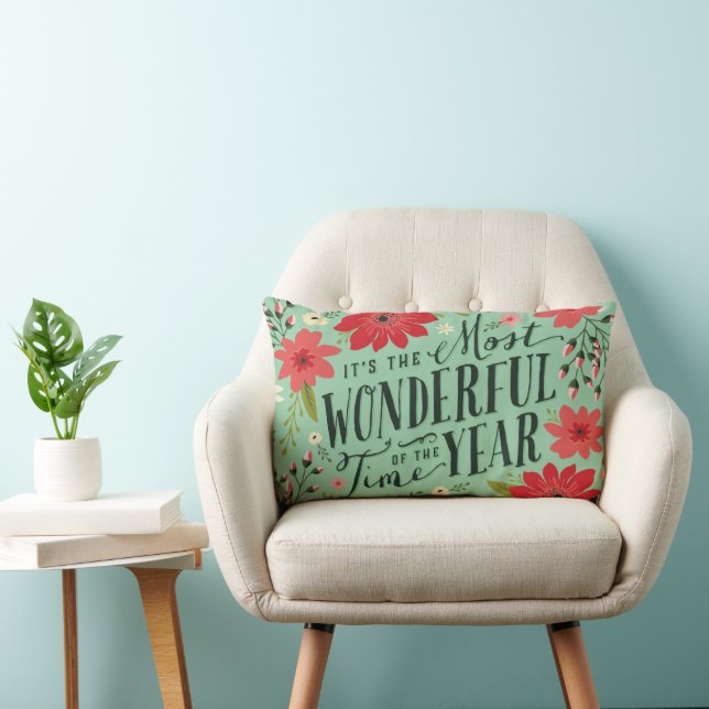 The Most Wonderful Time of Year Holiday Floral Lumbar Pillow (Chair)