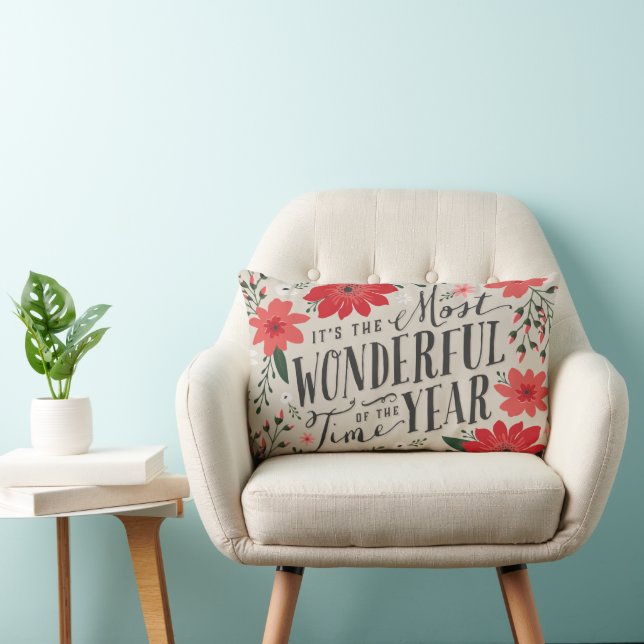 The Most Wonderful Time of Year Holiday Floral Lumbar Pillow (Chair)