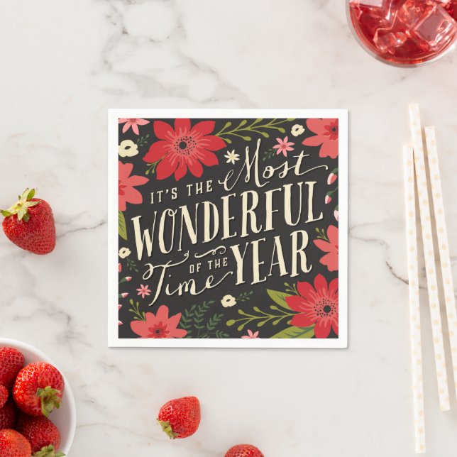 The Most Wonderful Time of Year Holiday Floral Napkins (Insitu)