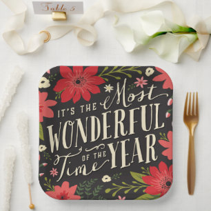 The Most Wonderful Time of Year Holiday Floral Paper Plates