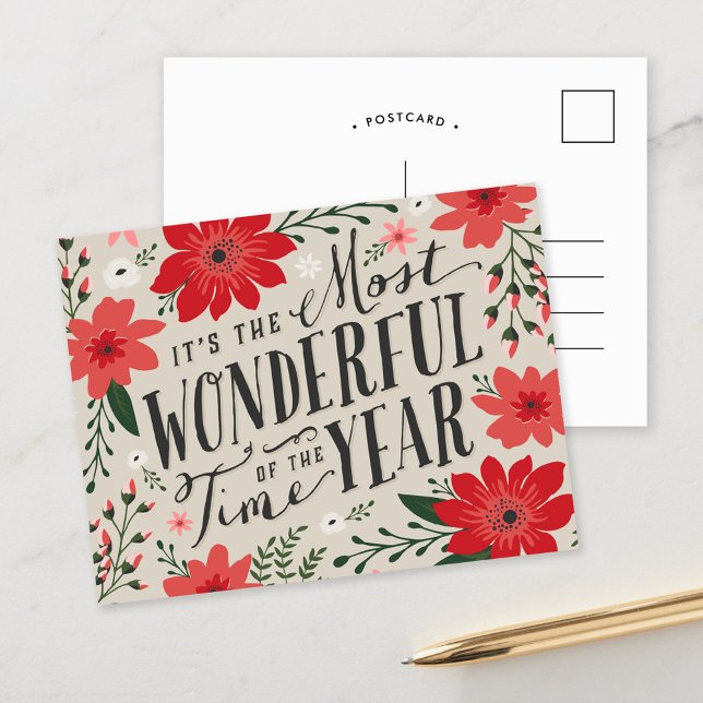 The Most Wonderful Time of Year Holiday Floral Postcard (Creator Uploaded)