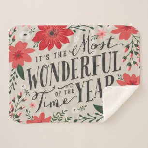 The Most Wonderful Time of Year Holiday Floral Sherpa Blanket