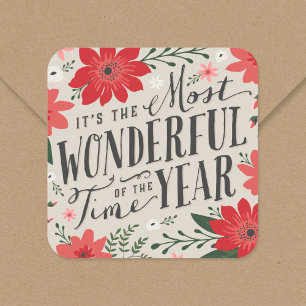 The Most Wonderful Time of Year Holiday Floral Square Sticker